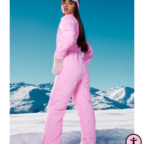 PRETTYLITTLETHING SKI PINK HEART QUILTED BELTED SNOW SUIT - Picture 3 of 3